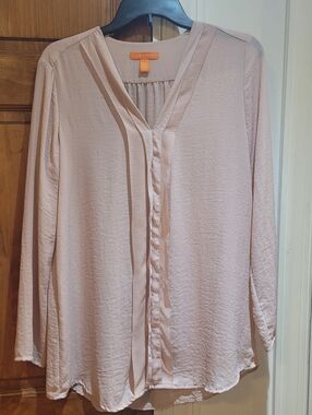 Joe Fresh Light Blush Pink V-Neck Pleated Trim Blouse